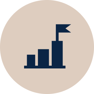 Bar chart with flag icon on circle.