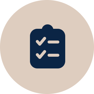 Checklist icon on beige circular background.